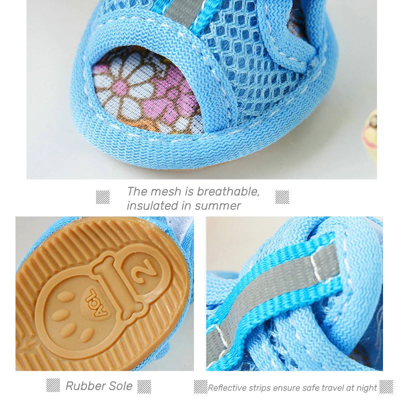 4PCS/set Pink Non-slip Summer Dog Shoes Breathable Sandals for Small Dogs Pet Dog Socks Sneakers for Dogs Puppy Cat Shoes Boots