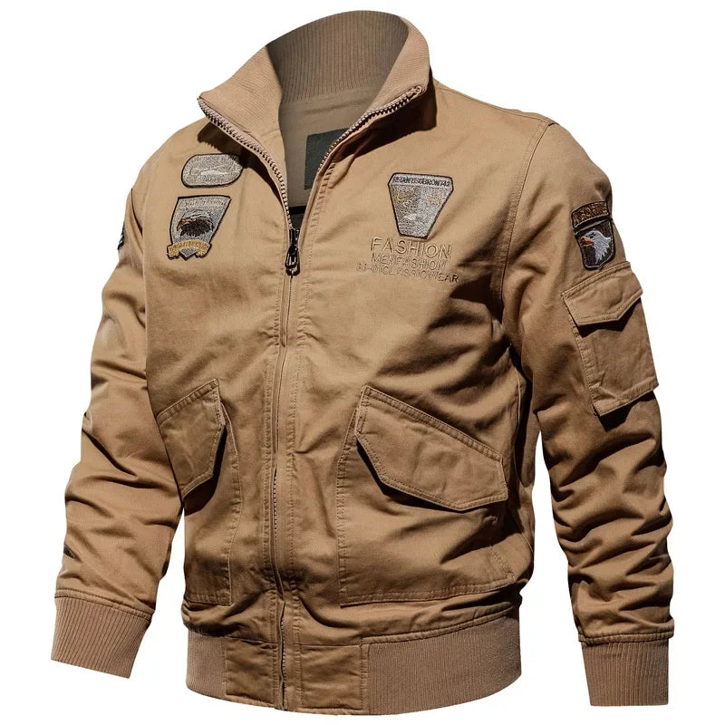 Retro Bomber Jacket Embroidery Airplane Pilot
