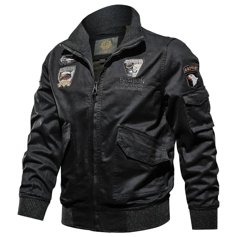 Retro Bomber Jacket Embroidery Airplane Pilot