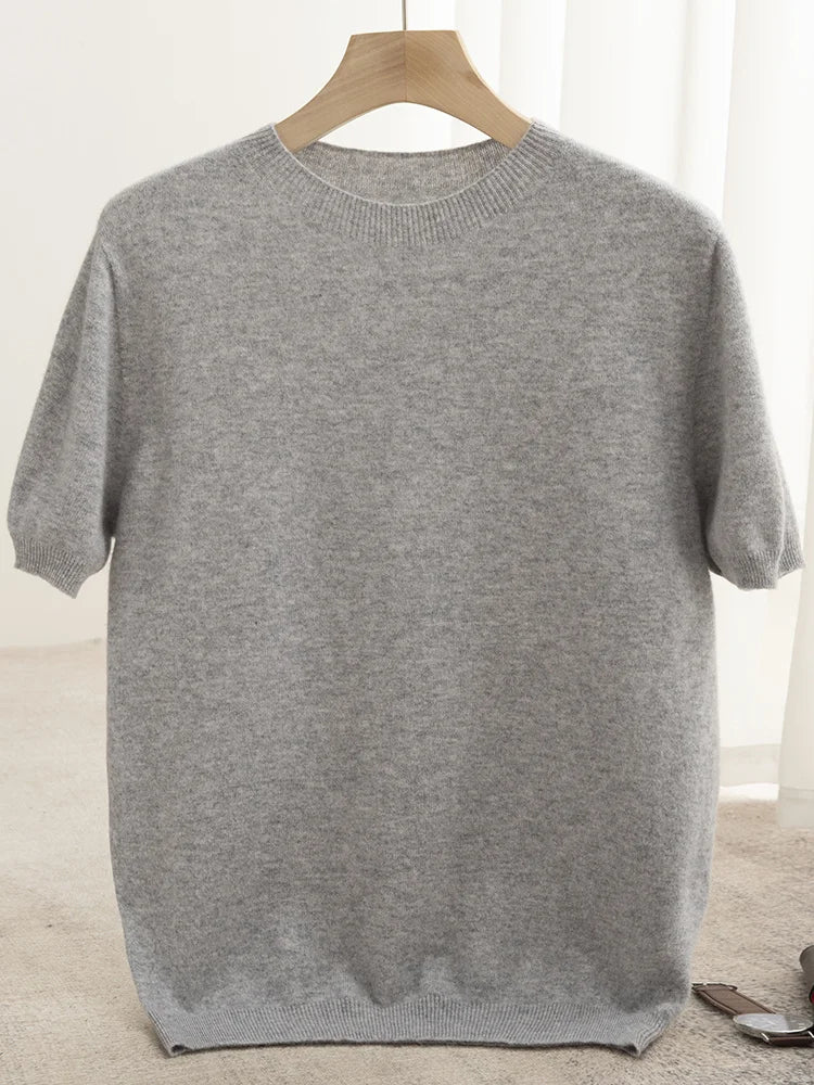 New Summer Autumn Men's 100% Merino Wool Pullover O-Neck Short Sleeve Jumper Cashmere Sweater Soft Casual Tops T Shirt