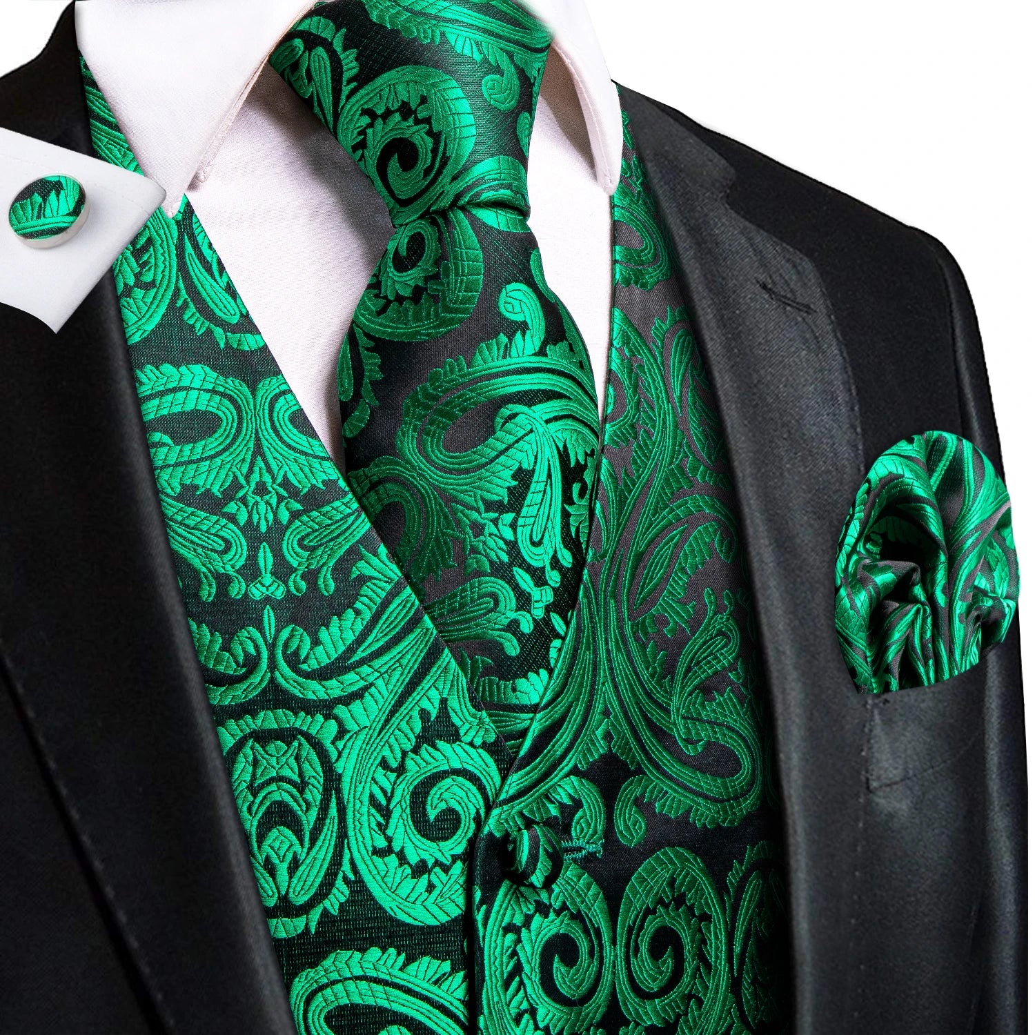 Hi-Tie Silk Ivory Beige Champagne Gold Mens Vests Tie Hankerchief Cufflinks Set Jacquard Vine Waistcoat for Men Suit Dress