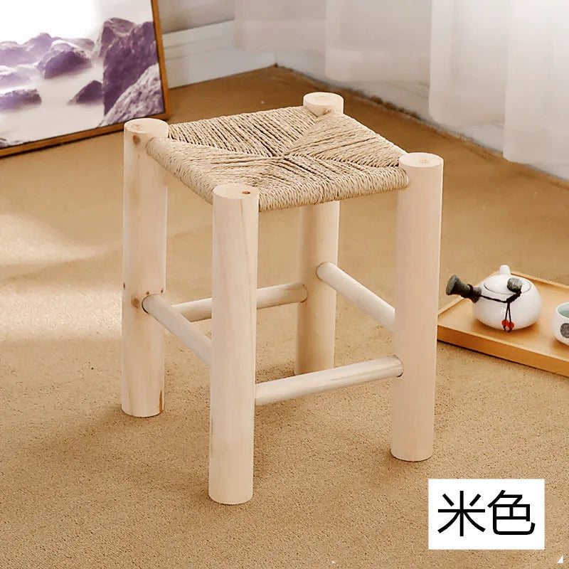 Hand-Woven Pine Shoe Stool Non-Slip - Beige