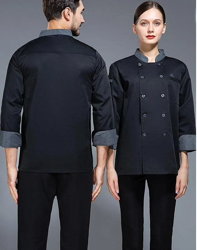 Men Red Chef Coat Logo Long Sleeve Chef Jacket for Summer Apron Head Chef Uniform Restaurant Hotel Kitchen Cooking Clothes