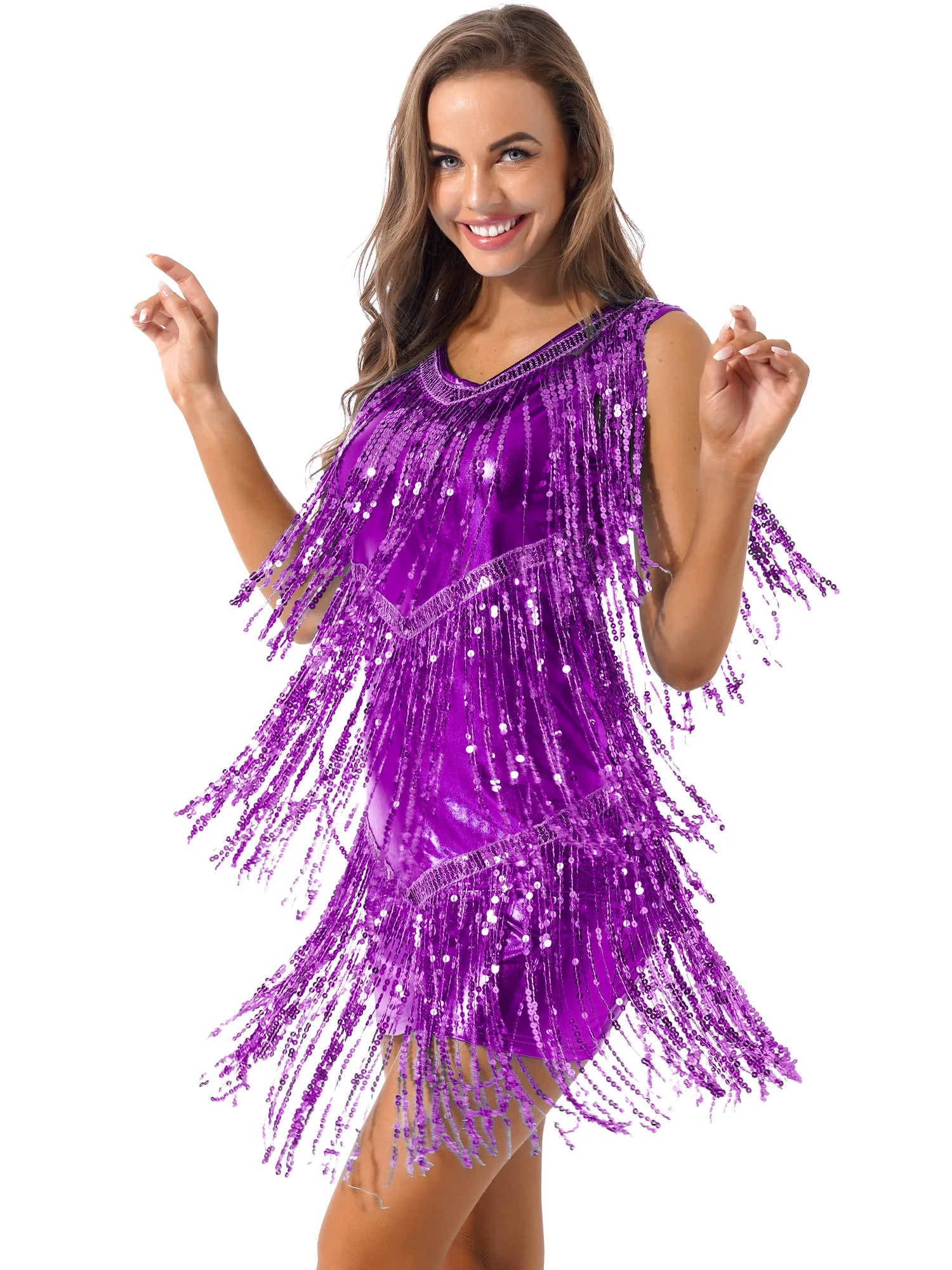 Tassel Fringe Sequin Latin Dance Dress Women Sexy Ballroom Salsa Tango Cha Cha Rumba Samba Outfits Dancewear