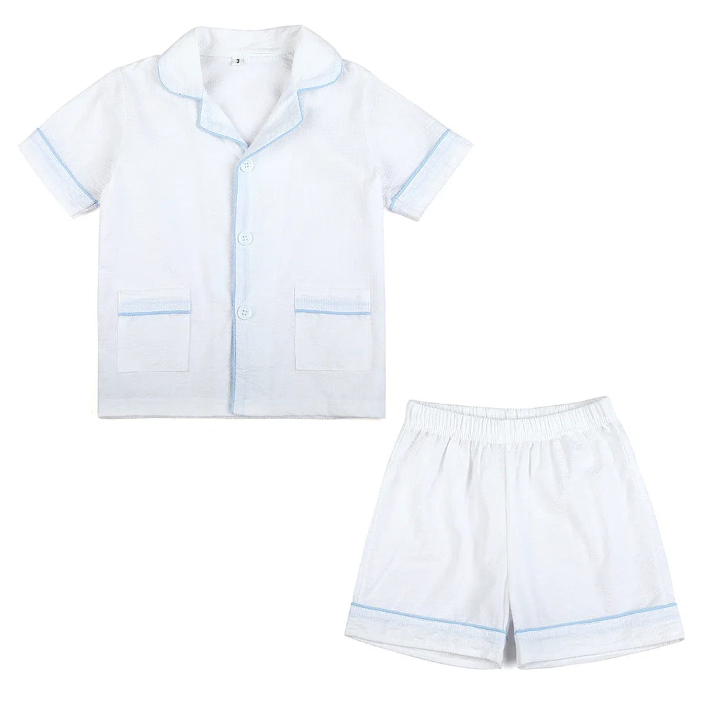 Ruffkids Summer Kids Pajamas Cotton Seersucker Sibling Matching Pjs Sleepwear Baby Clothes Loungewear Girls Boys Pyjamas Sets