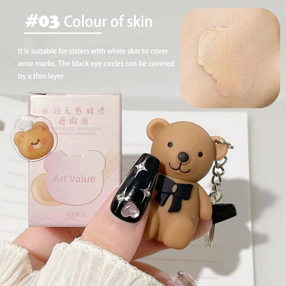 Small Bear Face Liquid Foundation Concealer Waterproof Full Coverage Concealer Covering Black Circles and Acne Marks Face Makeup