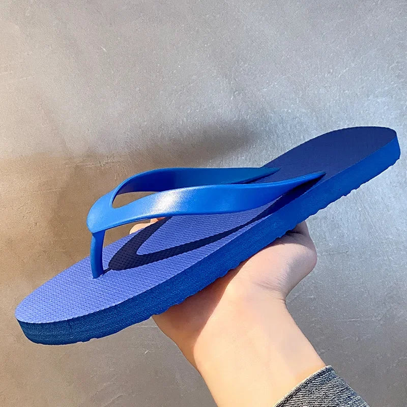 Comfortable Solid Color Non Slip Wearable Soft Slippers Men's Beach Shoes 2025 Summer Flat Heels Casual Flip Flops for Man