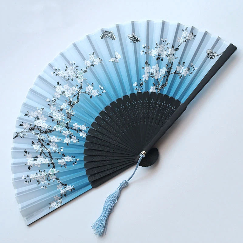 Chinese Bamboo Silk Hand Folding Fan Black