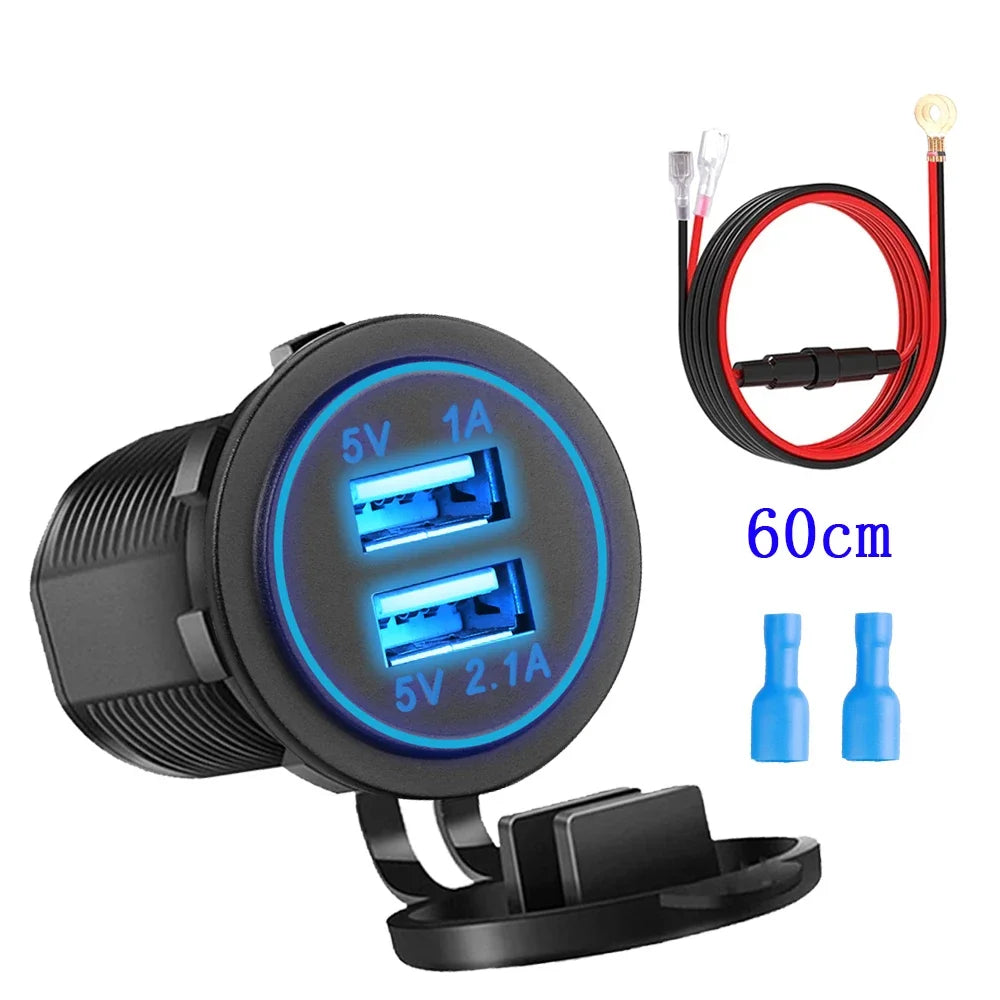 Universal Motorcycle Car Charger LED Light USB TYPE-C Charger Power Socket Cigarette Waterproof Light for Auto Truck ATV Boat