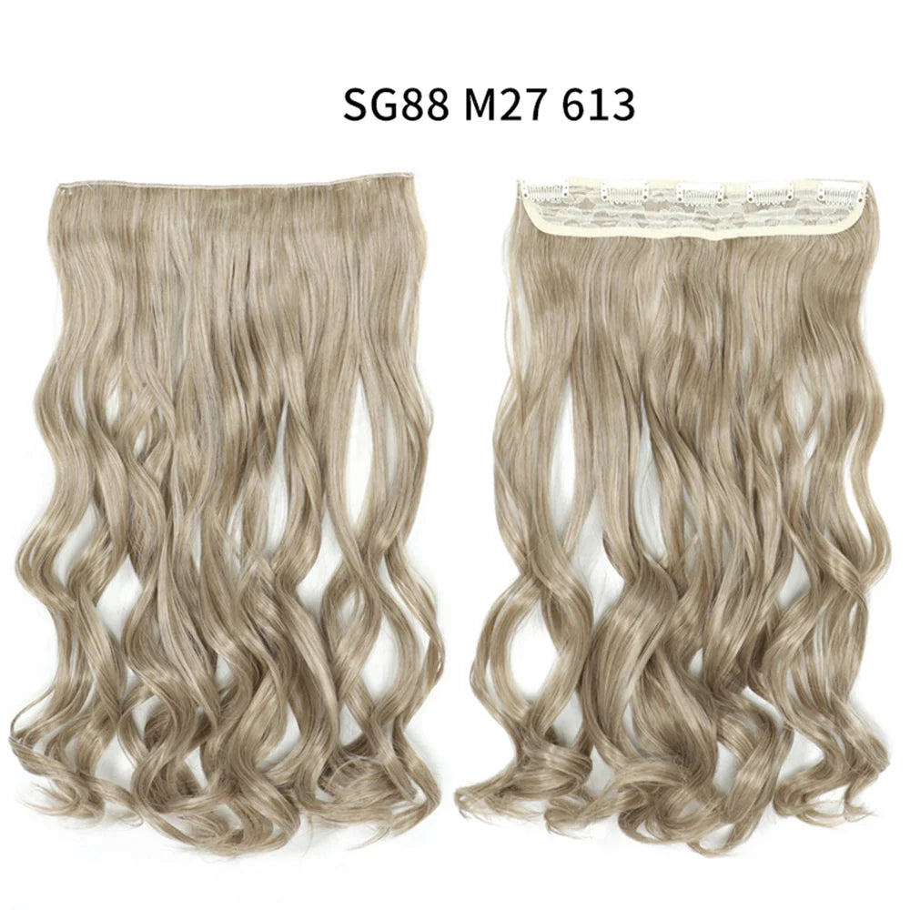 5 Clip-In Hair Extensions Long Straight One Piece Synthetic Heat-Resistant Fibre Hairpiece 22Inch Black Blonde Natural Hairstyle