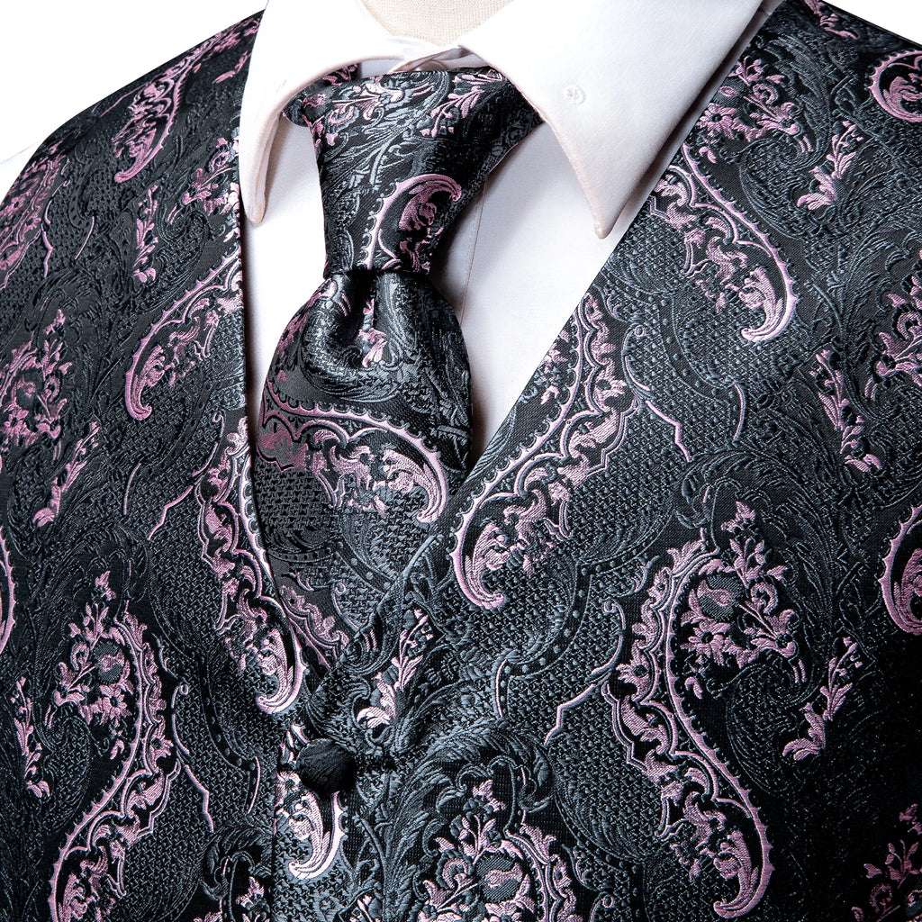 Hi-Tie Brand Silk Mens Vests Grey Black Gold Navy Blue Red Burgundy Jacquard Waistcoat Jacket NeckTie Hanky Cufflinks for Men
