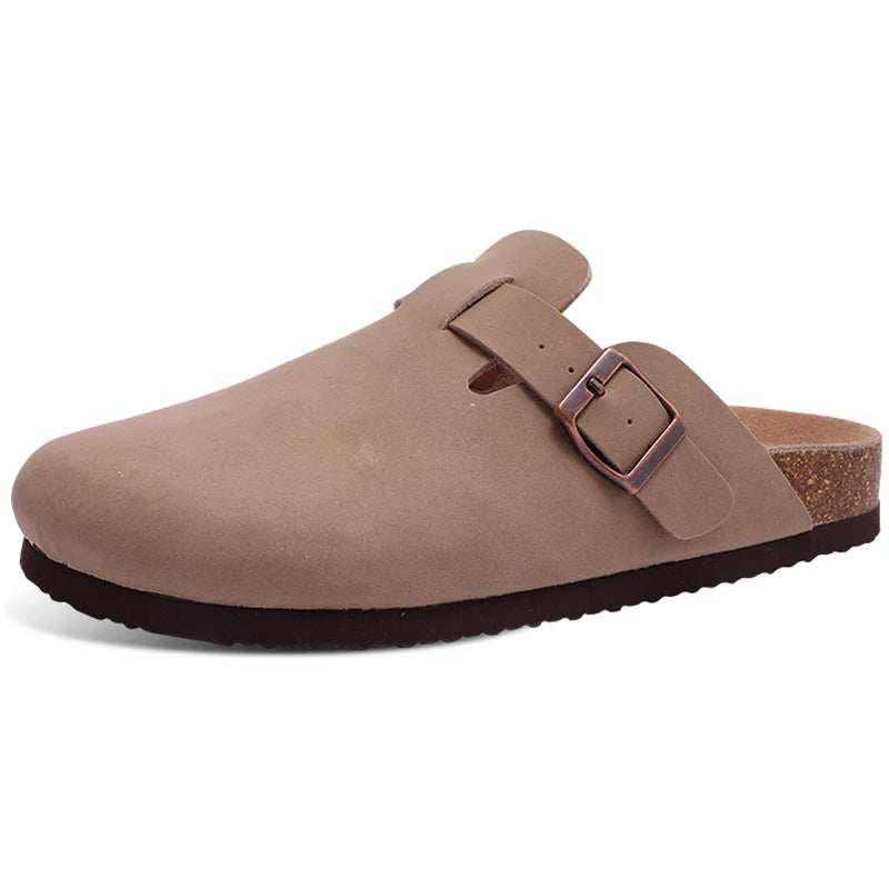Kidmi Classic Cork Suede Slippers For Women Outdoor Cork Antiskid Men Mules New Women Cow Suede Clogs Shoes With Arch Support