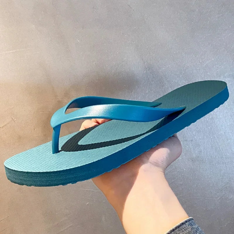 Comfortable Solid Color Non Slip Wearable Soft Slippers Men's Beach Shoes 2025 Summer Flat Heels Casual Flip Flops for Man