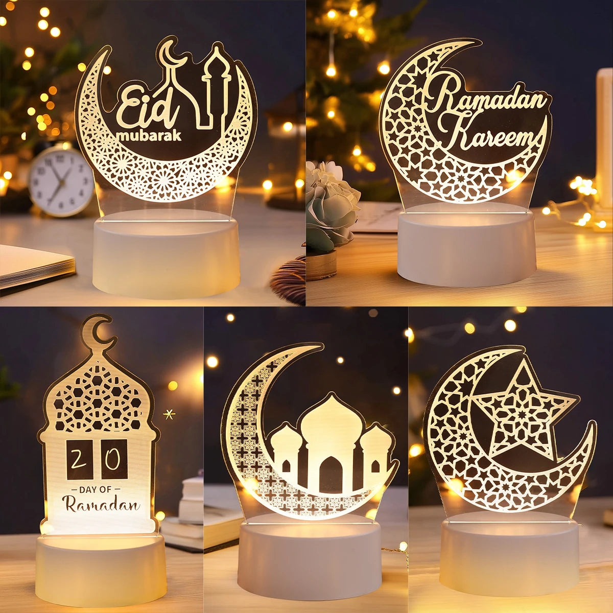 Eid Mubarak 3D LED Lamp Ramadan Night Light 2025