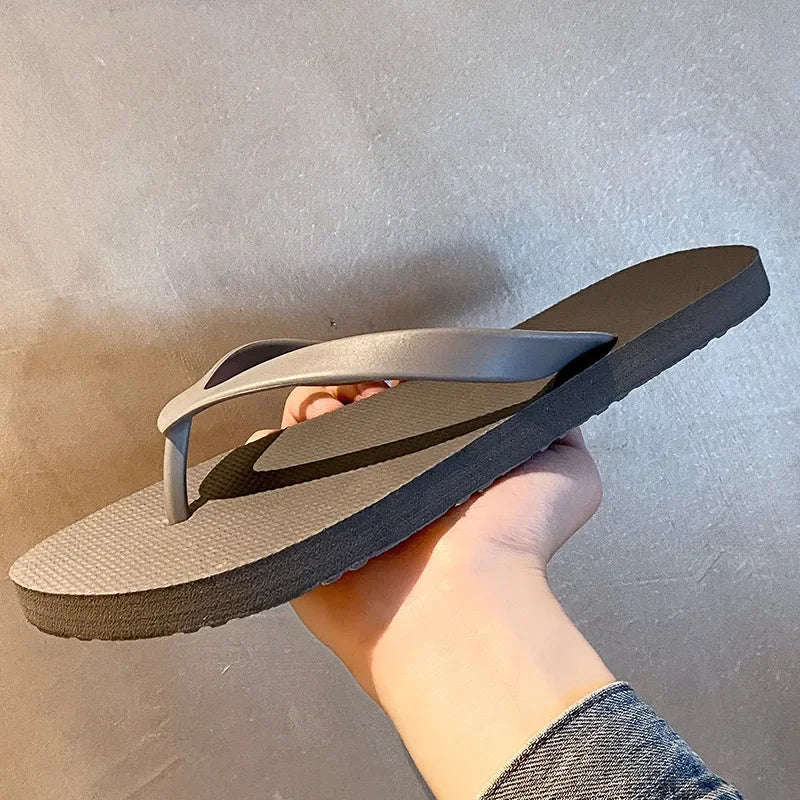 Comfortable Solid Color Non Slip Wearable Soft Slippers Men's Beach Shoes 2025 Summer Flat Heels Casual Flip Flops for Man