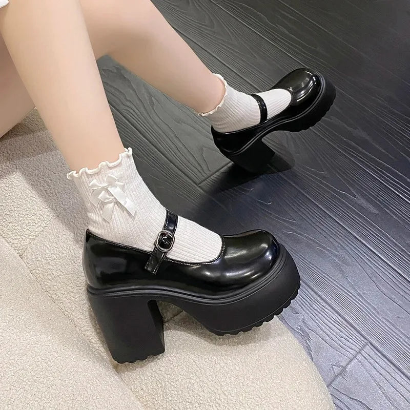 2024 Fashion White Platform Pumps for Women Super High Heels Buckle Strap  Shoes Woman Goth Thick Heeled Party Shoes Ladies
