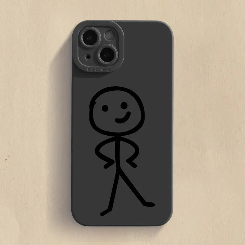 Cute Cartoon Matchman Matte Silicone Phone Case For iPhone 16 11 12 13 14 15 17 Pro Max XR XS X 7 8 Plus SE2 16E Soft Back Cover