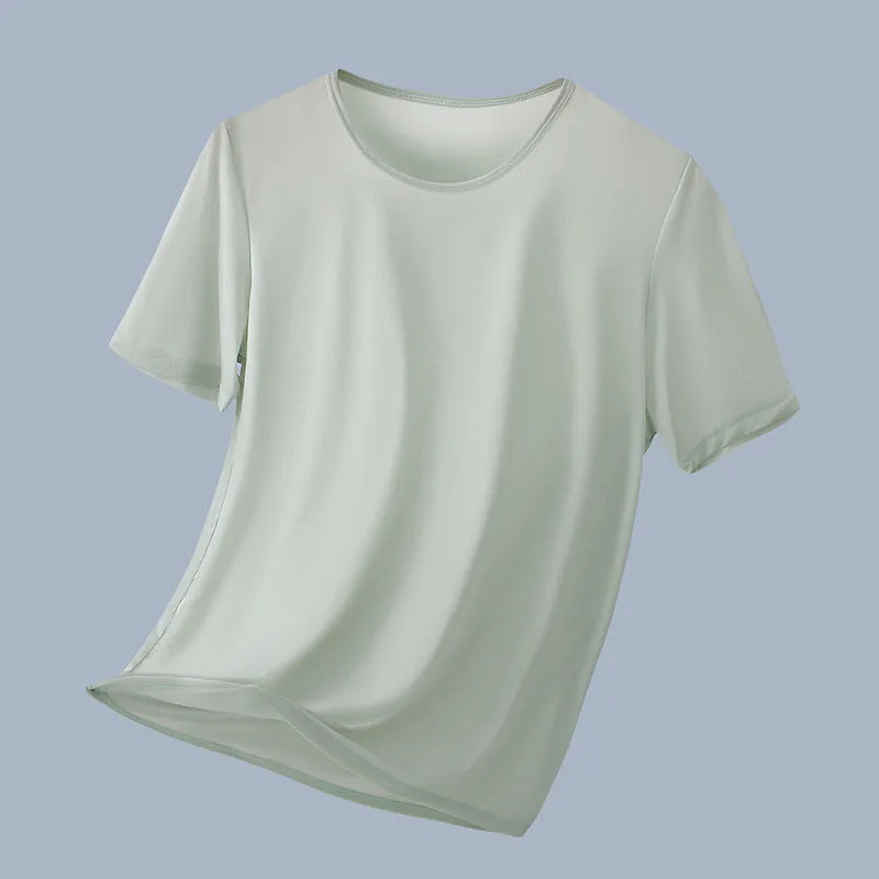 Man Workout Undershirt Ice Silk Solid Color T-Shirts Male Thin O-neck Short Sleeves Tank Top Quick Dry Breathable Pullover Shirt