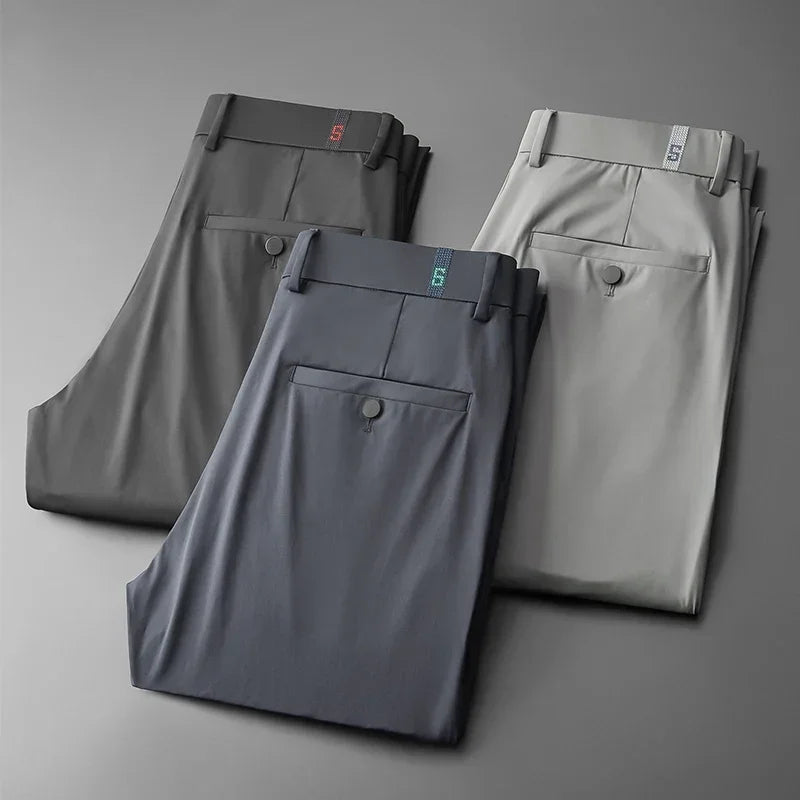 TFETTERS Brand Fashion Ice Silk Pant Men 2025 Spring and Summer Thin Breath Straight Casual Pants Comfortable Mid Loose Trousers
