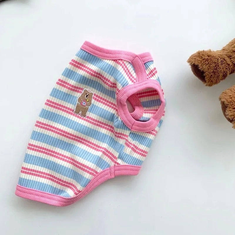 Cotton Rib Dog Shirt Stripe Vest Small Dogs