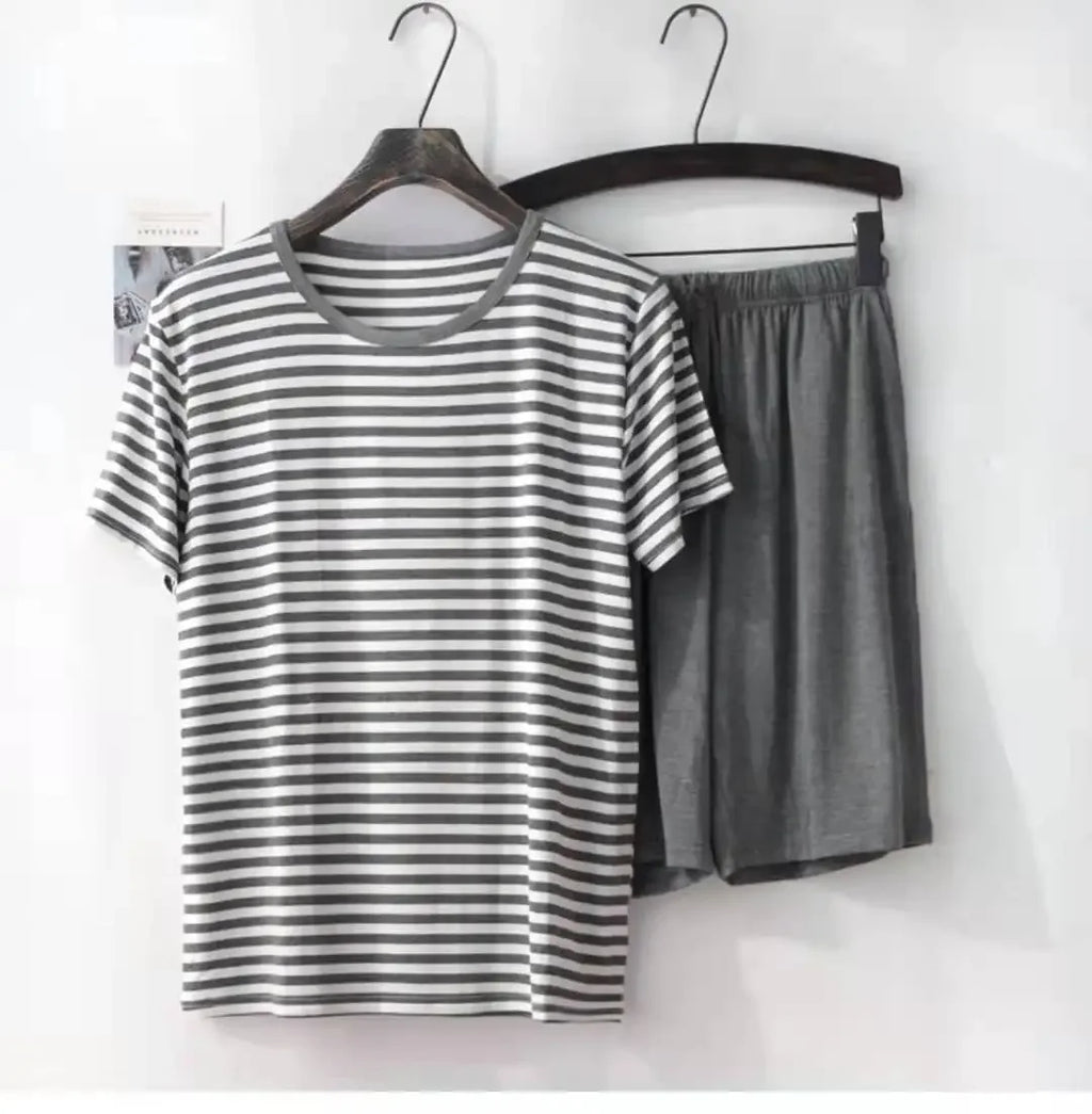 Men's Modal Pajamas Striped T-shirt Shorts