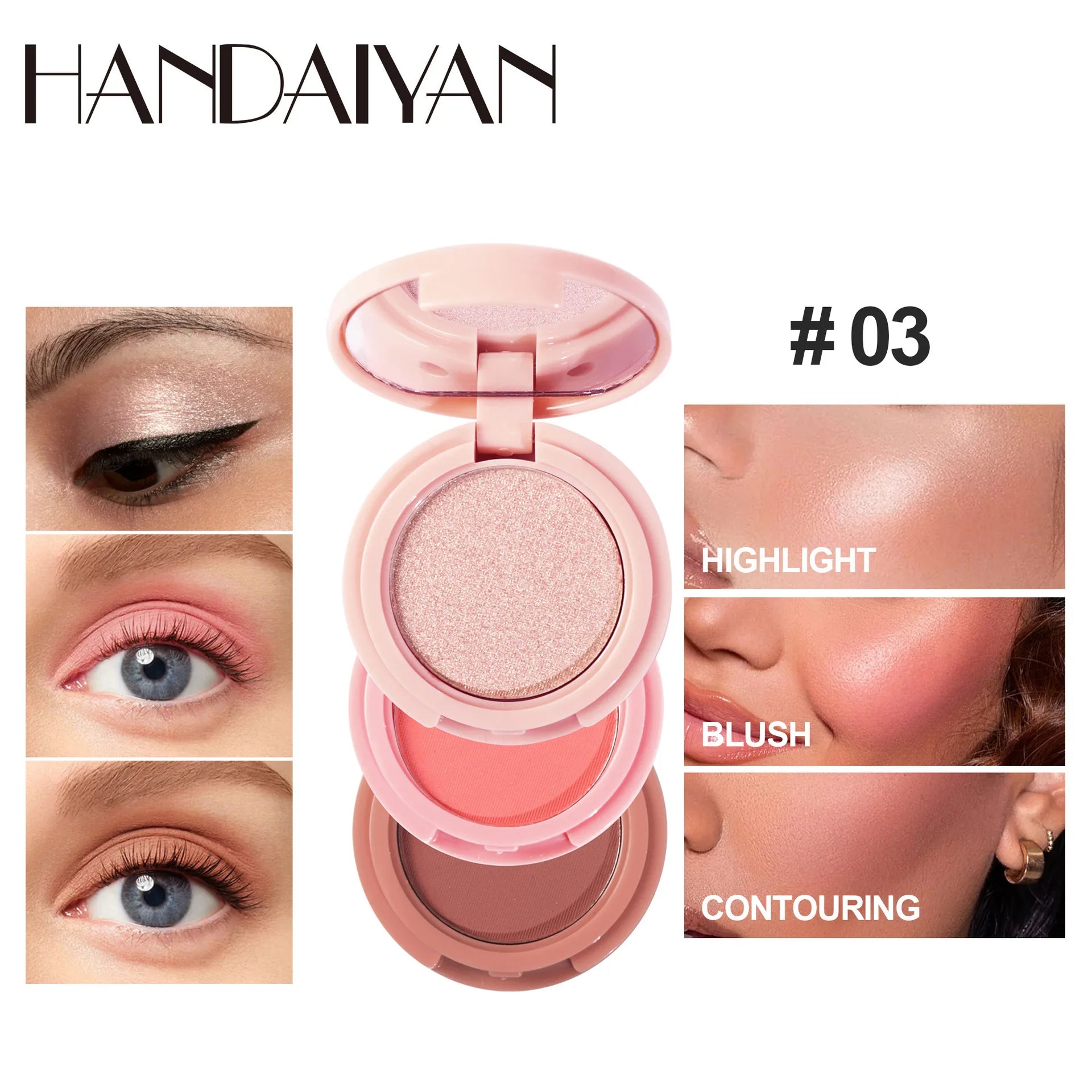 3 In 1 Matte Highlighter Contouring Blush Palette Pearly Shiny Eyeshadow Multifunctional Face Makeup Palette Female Cosmetic
