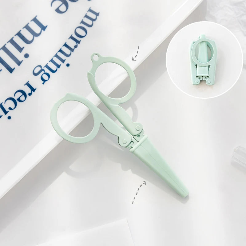 Kawaii Morandi Color Folding Scissors Portable Key Chain Mini Paper Cutter Korean Stationery DIY Handmade Tools Office Supplies