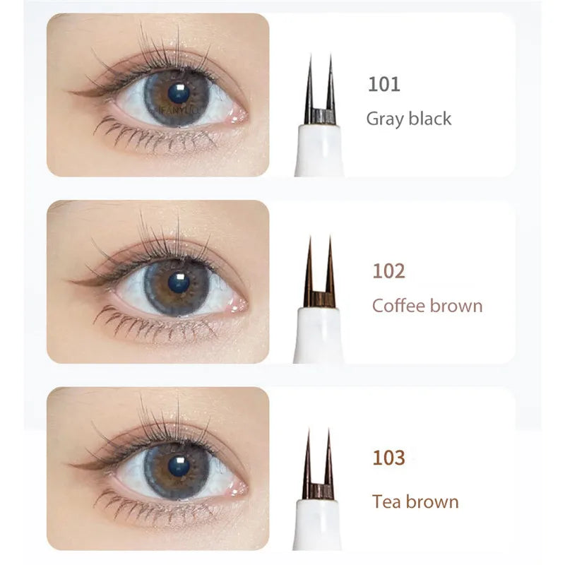 Ultra-thin 2 Fork Tip Liquid Eyeliner Double Forked Tip Lower eyelash Pen Makeup Smooth Eye Liner 2Point Eyebrow Pencil Cosmetic