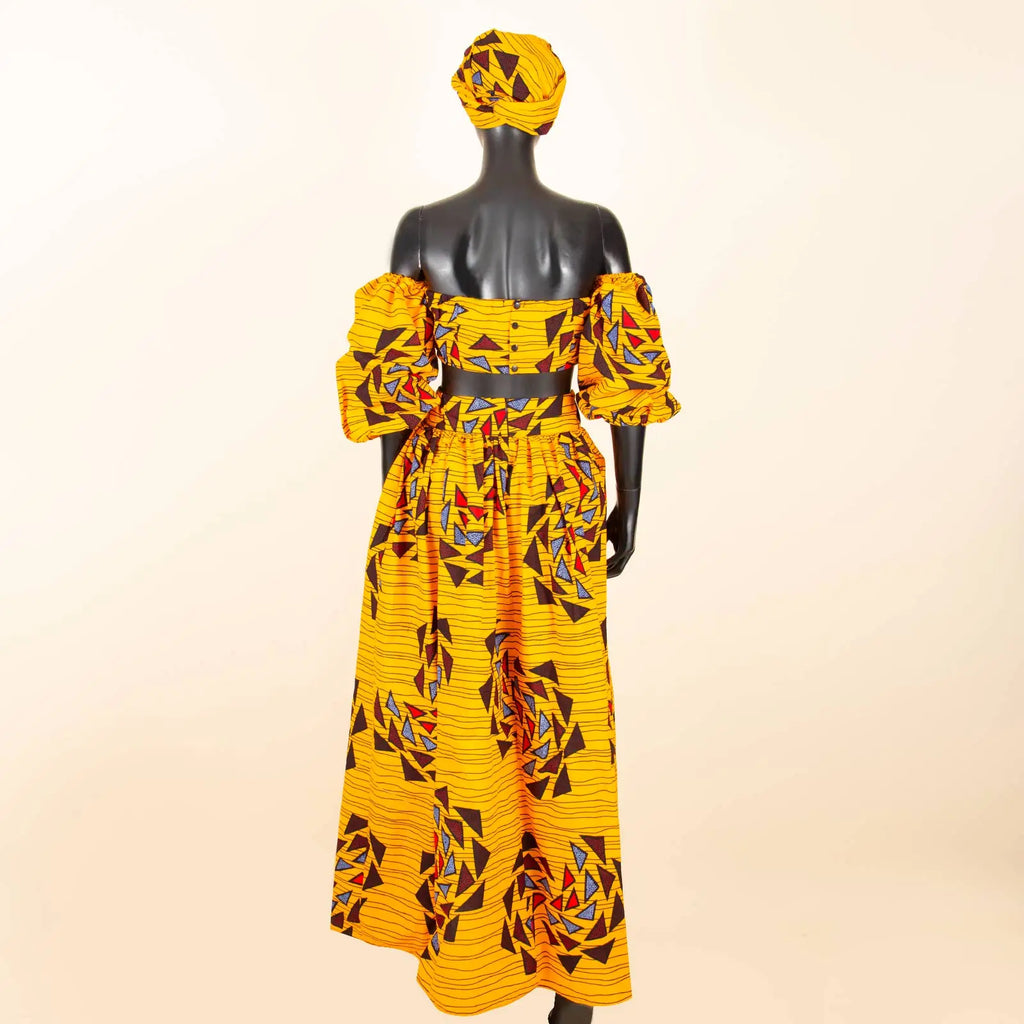 African Women Sexy Sets Two Pieces 2024 Ankara Print Tube Top High Slit Skirt Free Headscarf Female Outfits Women Dress 2426016