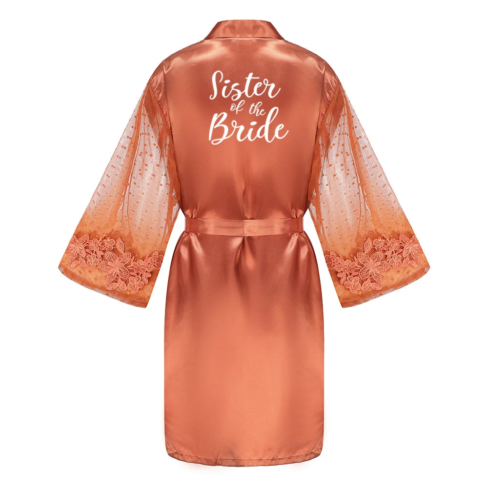 Caramel Wedding Bride Bridesmaid Robes Dressing Gown Sexy Women Bathrobe Night Shirts Short Women Kimono Mesh Sleeve