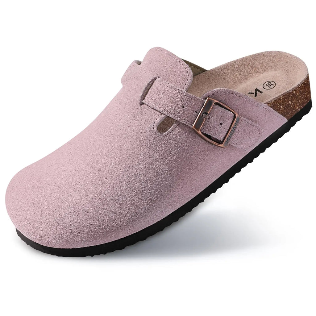 Kidmi Classic Cork Suede Slippers For Women Outdoor Cork Antiskid Men Mules New Women Cow Suede Clogs Shoes With Arch Support