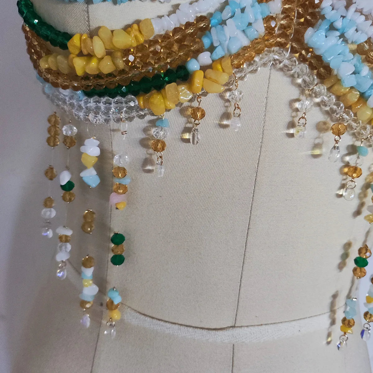 Women Handmade Hollow Out Irregular Multi Beaded Body Chain Halter Romantic Bra Tassel Backless Beachwear for  Music Festivals