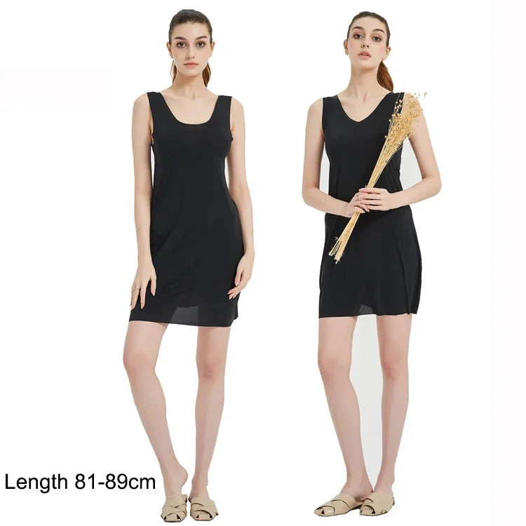 M-5XL Plus Size Full Slips Dresses For Women Summer Thin Seamless Ice Silk Petticoat Underskirt Sleeveless Underwear Dress Slips