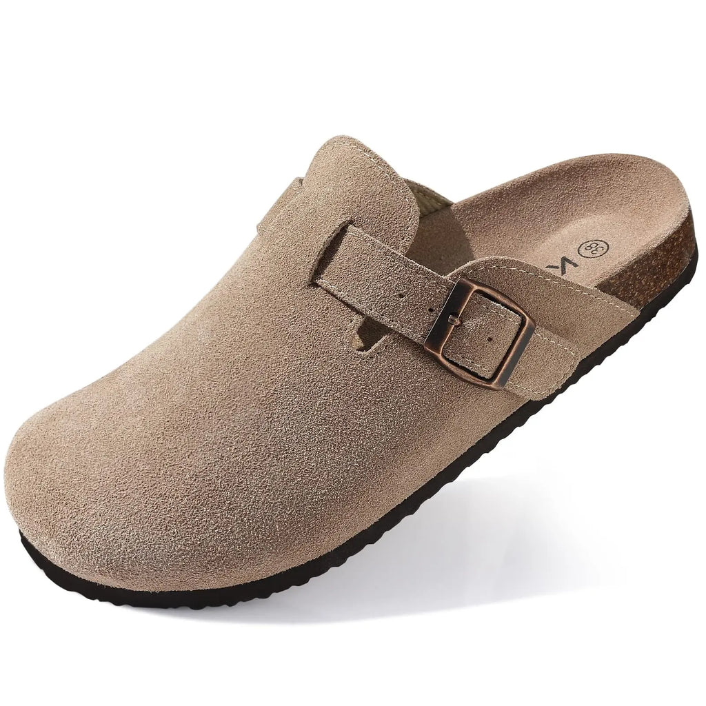 Kidmi Classic Cork Suede Slippers For Women Outdoor Cork Antiskid Men Mules New Women Cow Suede Clogs Shoes With Arch Support