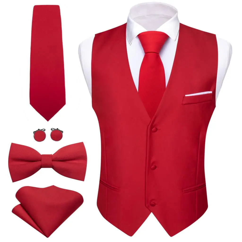 Elegant Vest for Men Pink Solid Satin Waistcoat Tie Bowtie Hanky Set Sleeveless Jacket Wedding Formal Male Gilet Suit Barry Wang