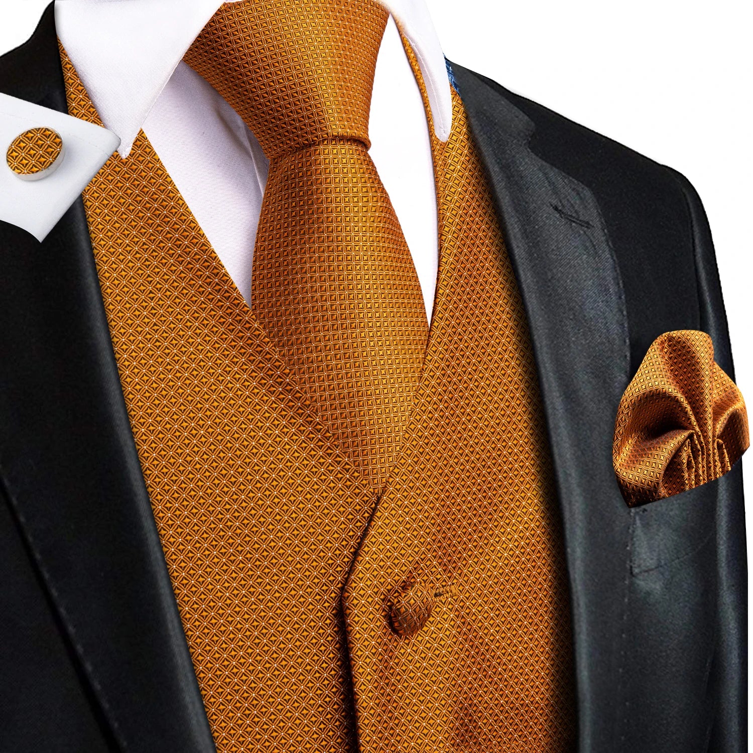 Hi-Tie Men's Silk Vests Fashion Dark Green Floral Jacquard Handkerchief Cufflinks Necktie Sleeveless Wistcoat Sets Wedding Party