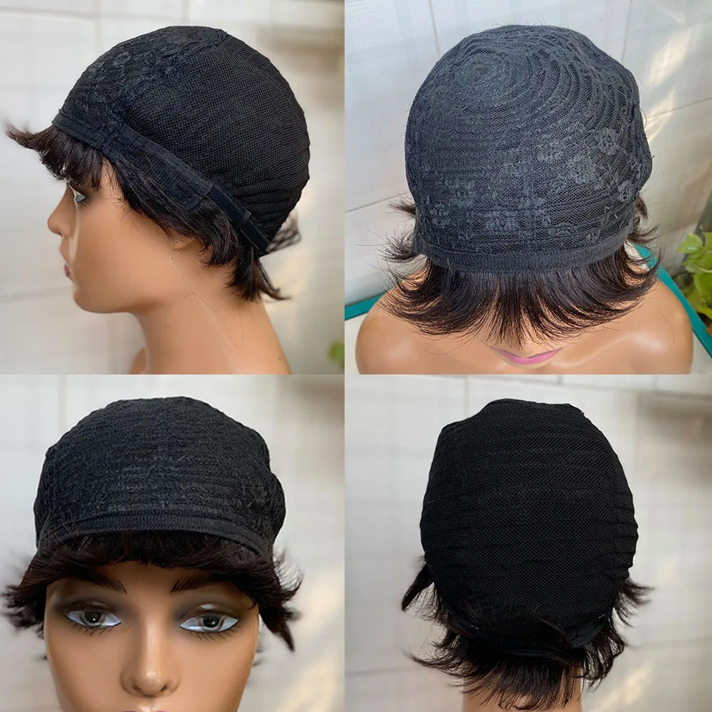 Short Pixie Cut Human Hair Wig - Natural