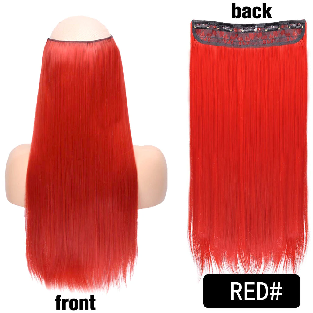 5 Clip-In Hair Extensions Long Straight One Piece Synthetic Heat-Resistant Fibre Hairpiece 22Inch Black Blonde Natural Hairstyle