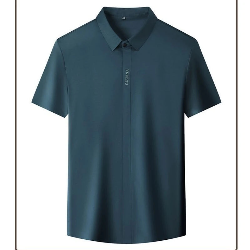 High end  Mulberry Silk Men Short Sleeve Business Shirt Wrinkle Resistant Button Invisible Top Elastic Luxurious Men Shirts