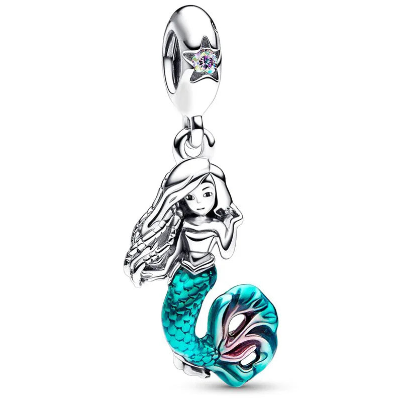 Disney Mickey Minnie Ice and Snow Princess Cartoon Series Pendant DIY Large Hole Zinc Charm Jewelry