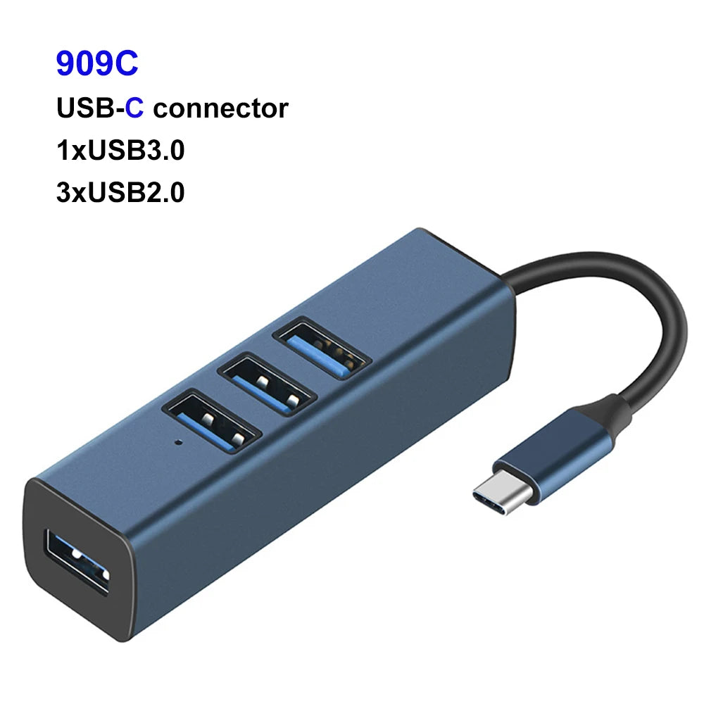MZX USB 3.0 Hub Aluminum Multi Port Splitter with Power Adapter and Switch