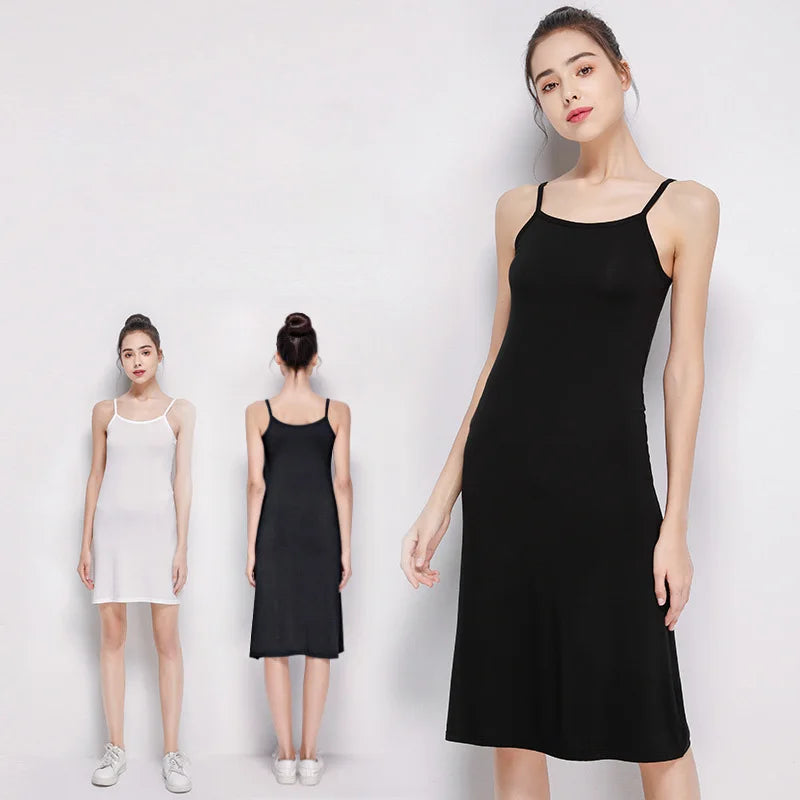 Summer Full Slips Dress For Women Soft Modal Sleeveless Underskirt Petticoat Inner Sling Dress Full Slip Women Under Dress