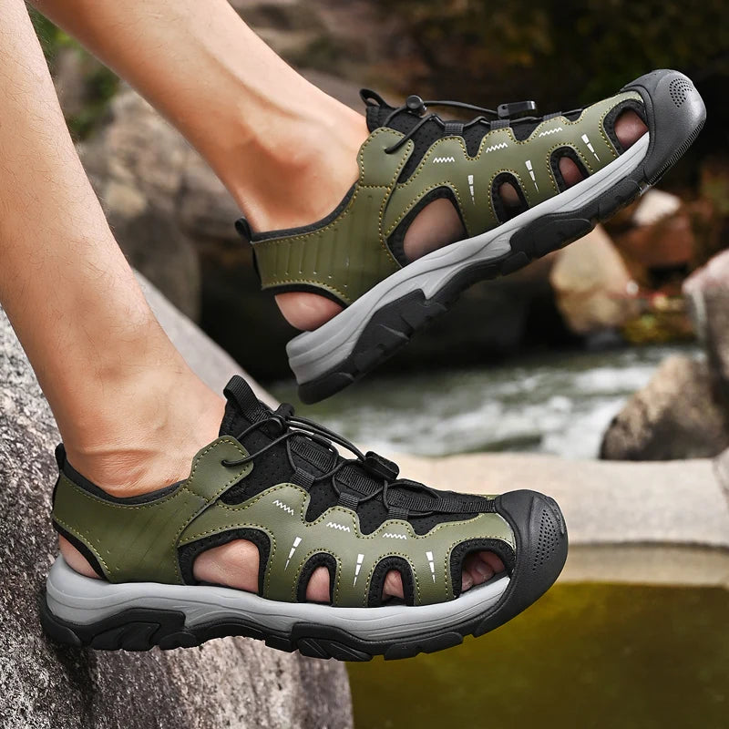 Jumpmore Fashion Men's Leather Sandals Summer Outdoor Hiking Shoes Size 38-45