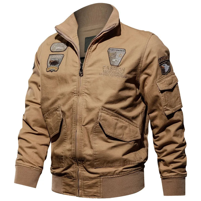 Men's Air Force One Work Jacket Casual Wear Resistant Spring Autumn Outerwear Zipper Closure Long Sleeve Cotton Jacket