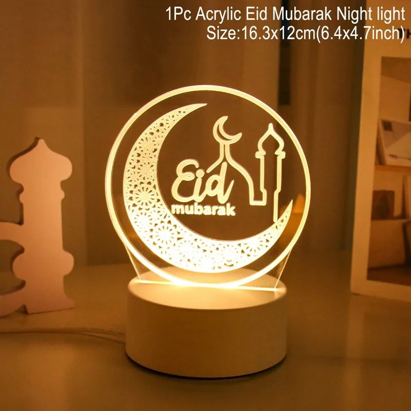 Eid Mubarak 3D LED Lamp Ramadan Night Light 2025