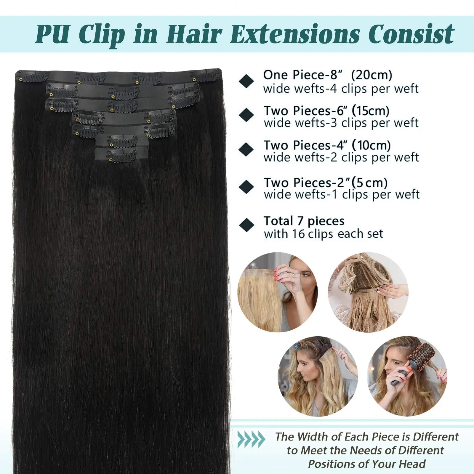 PU Clip in Extensions Human Hair Clip in Natural Thick Straight Hair Extensions Seamless Skin Weft Clip-on Hair Pieces 150G