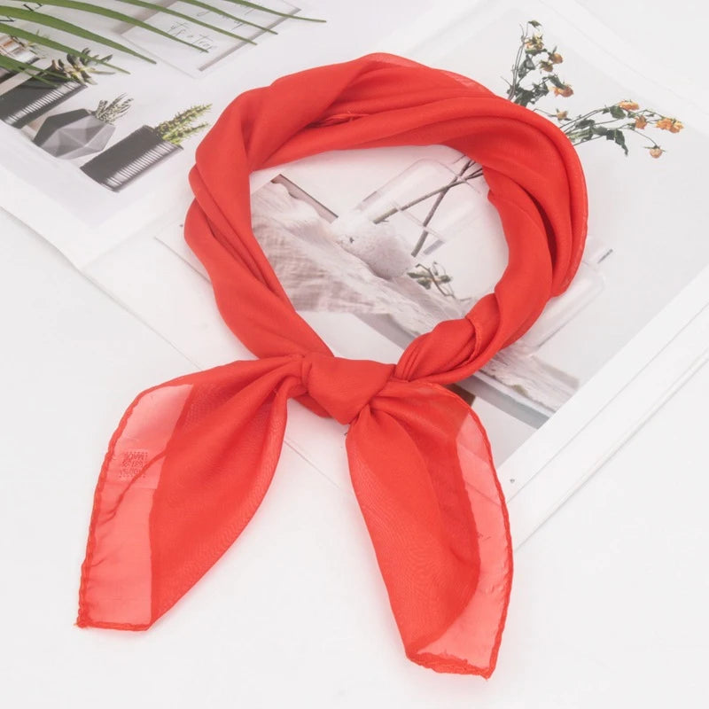 New 65x65cm Summer Chiffon Solid Color Square Scarf Ladies Head Neck Scarves Female Hair Ties Bands Neckerchief Shawls