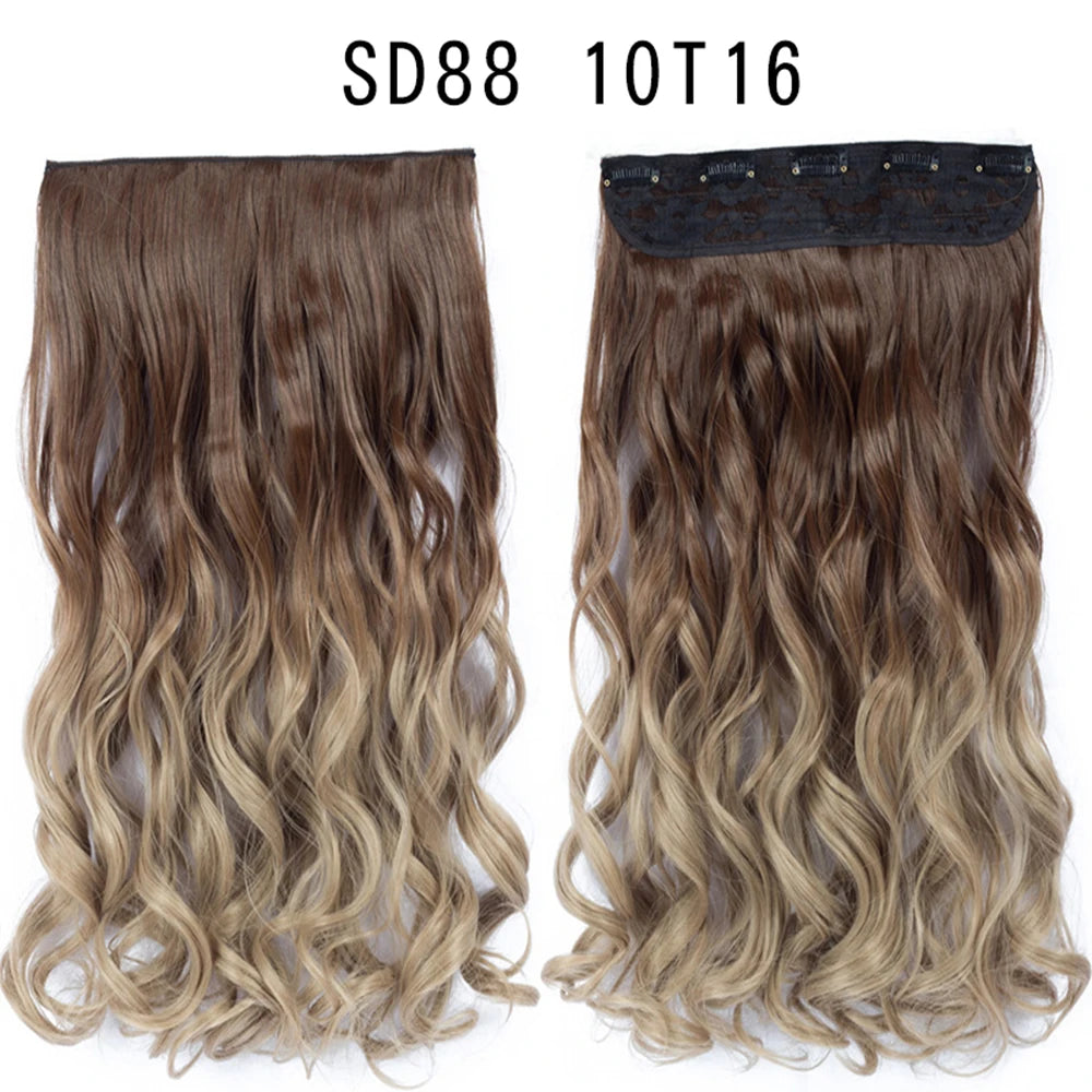 5 Clip-In Hair Extensions Long Straight One Piece Synthetic Heat-Resistant Fibre Hairpiece 22Inch Black Blonde Natural Hairstyle