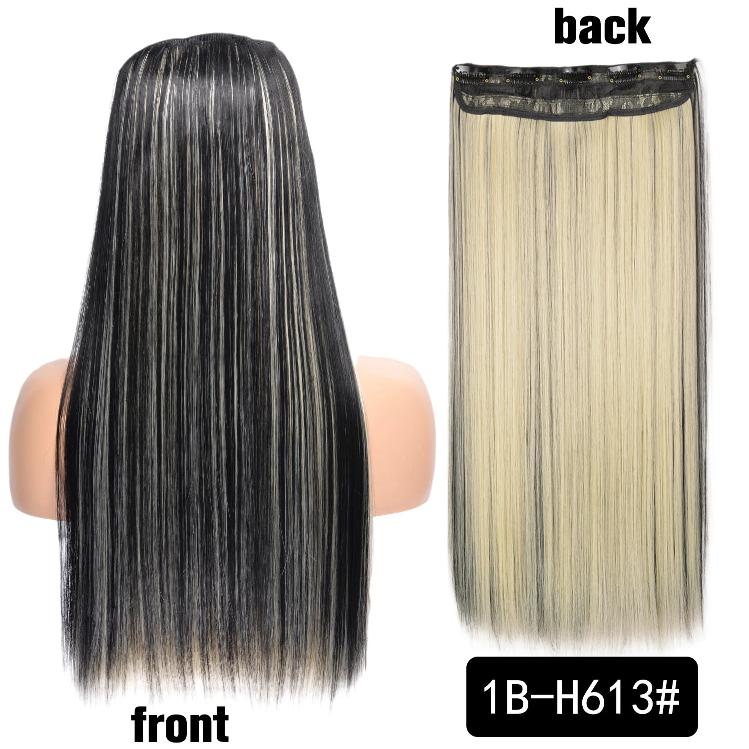 5 Clip-In Hair Extensions Long Straight One Piece Synthetic Heat-Resistant Fibre Hairpiece 22Inch Black Blonde Natural Hairstyle