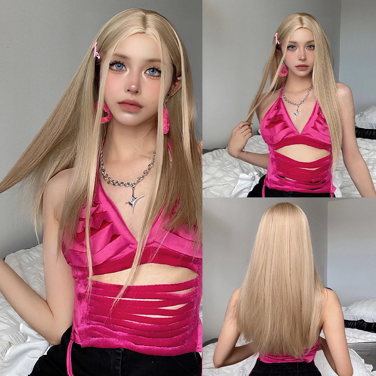 Light Blonde Long Straight Synthetic Wig
